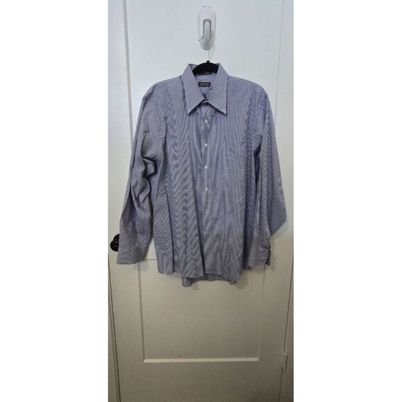 Arrow Fairfield Point Mens Blue/White Striped Button-Up Dress Shirt Wrinkle Free - Picture 1 of 3
